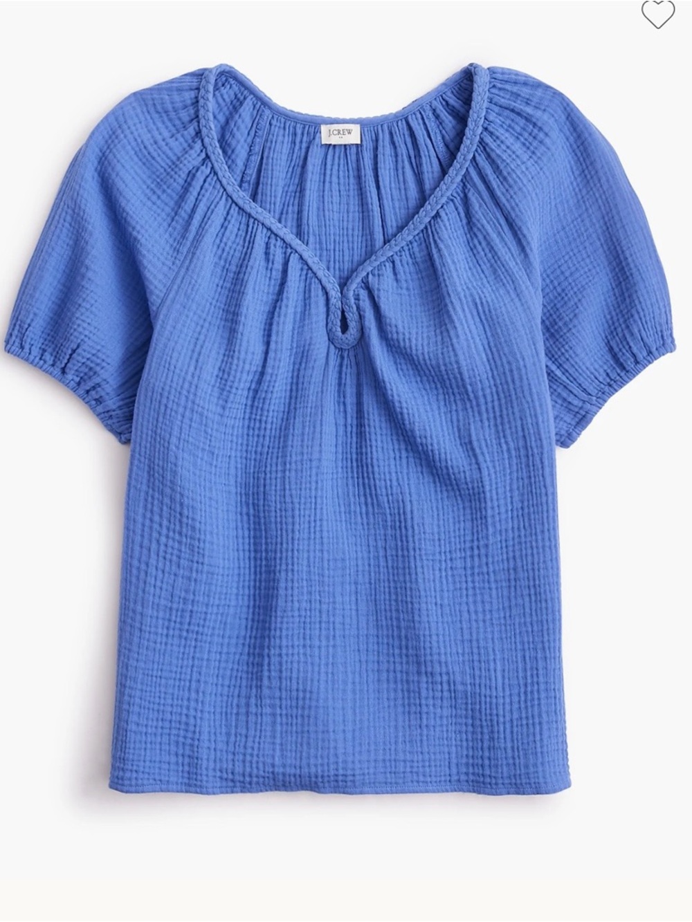 NWT - J. Crew Blue Puff-sleeve braided-neckline Gauze Peasant Top - Small